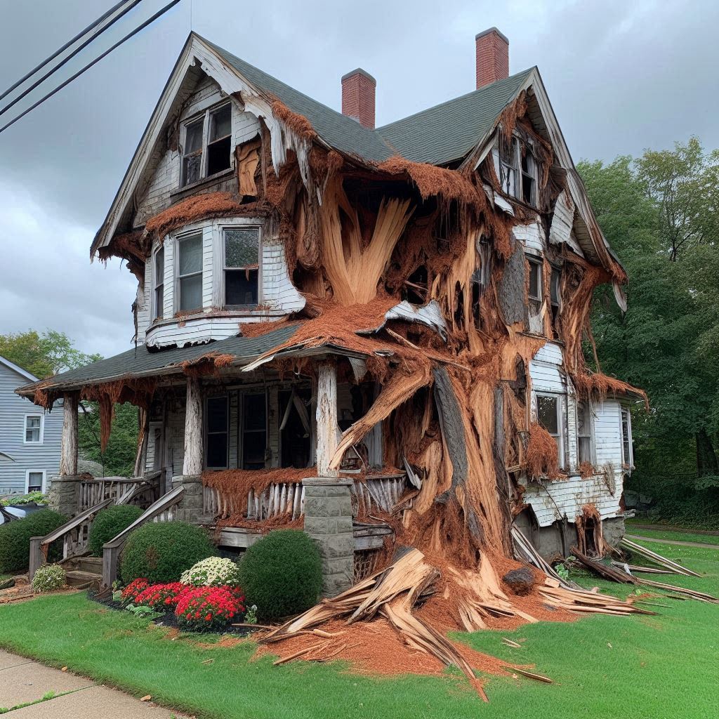 Signs Your Medford Home Needs a Tree Inspection Blog Article - Tree with visible damage, including broken branches and signs of disease near an Medford home